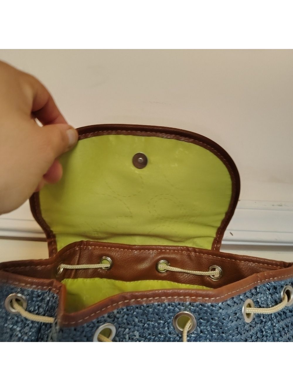 Lily Bloom Mini Backpack Purse With Blue Crossstich - Picture 4 of 8